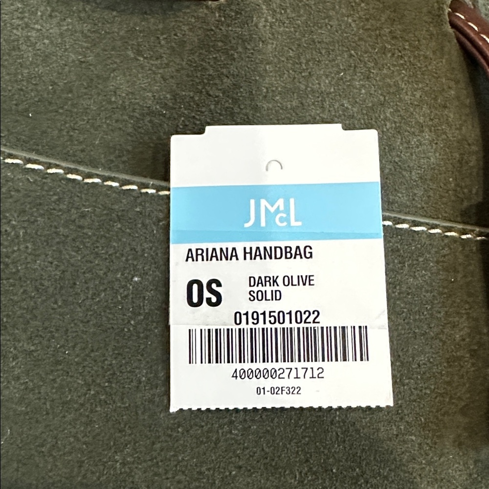 J McLaughlin Olive Suede Crossbody Bucket Bag. - Picture 2 of 9